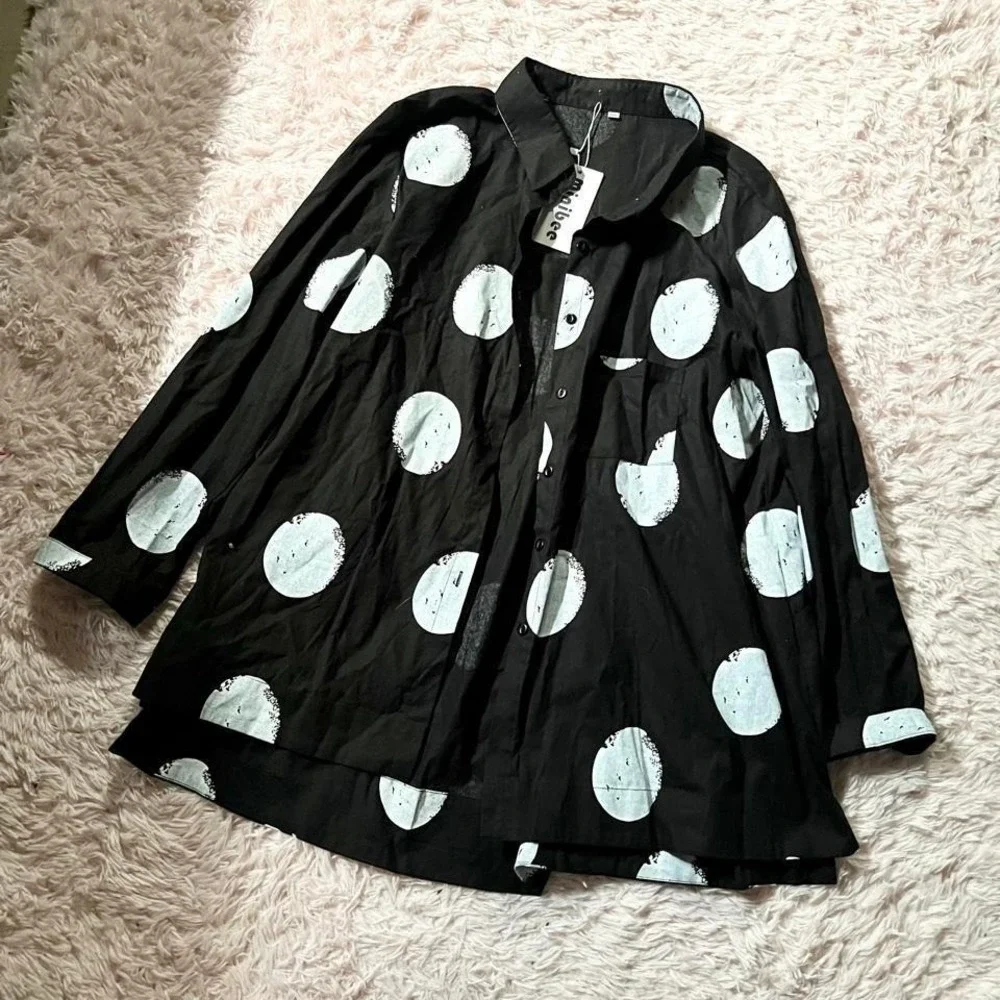 Monochrome Retro Polka Dot Oversized Tunic‎ Womens XXL Quirky Eclectic Statement
